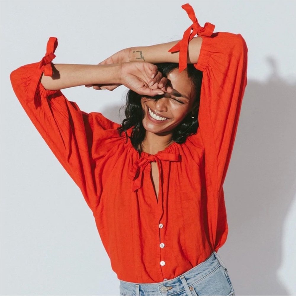 Cleobella Rylan Cherry Red Organic Cotton Top XS